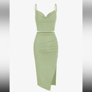 NWT Zaful Cowl Jersey Top and Ruched Skirt Set